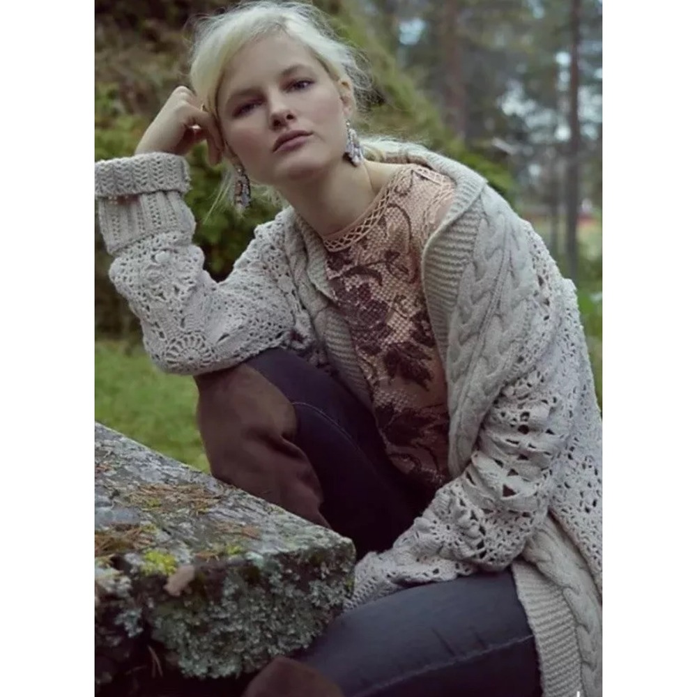 Angel of the North Crochet Knit Cardigan Cream Boho Cottagecore Anthropologie